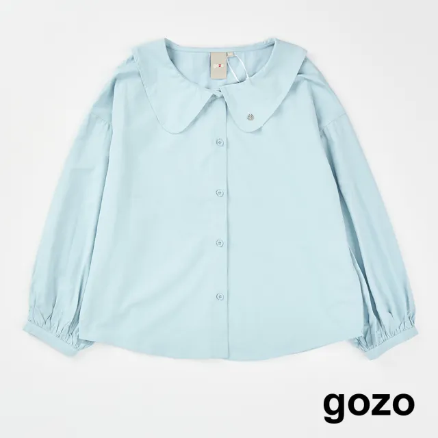 【gozo】MOMO獨家款★限量開賣 金屬標袖口抓皺長袖襯衫(淺藍)