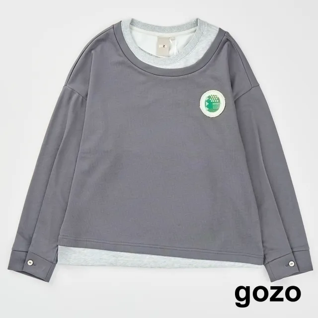 【gozo】MOMO獨家款★限量開賣 假兩件不對稱造型長袖上衣(兩色)