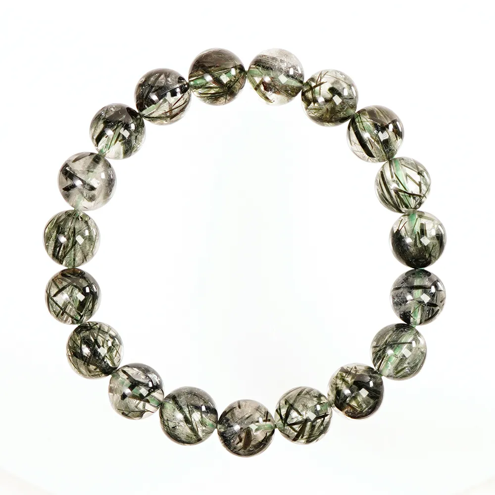 【正佳珠寶】綠髮晶 高品粗絲濃綠 9.8-10.3mm 綠髮晶手珠