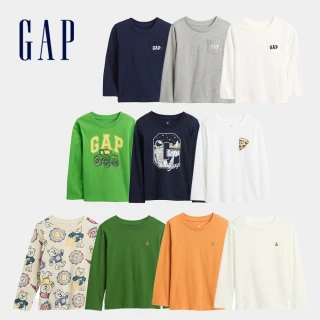 【GAP】男幼童裝 Logo純棉刺繡/印花圓領長袖T恤-多款任選(791322&814366&791587)