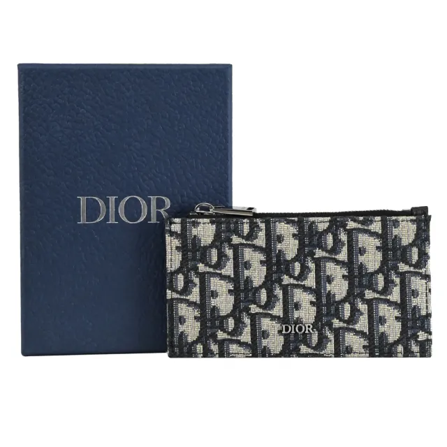 【Dior 迪奧】經典品牌LOGO緹花拼接4信用卡證件名片零錢包(深藍)