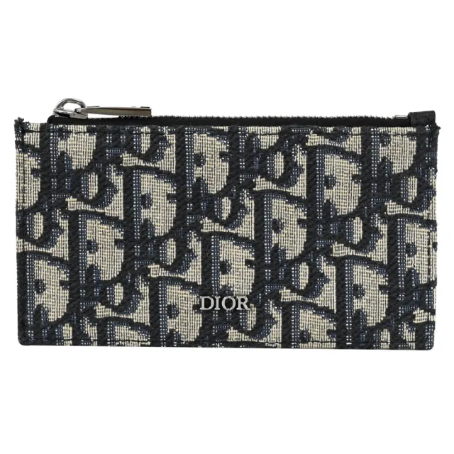 【Dior 迪奧】經典品牌LOGO緹花拼接4信用卡證件名片零錢包(深藍)