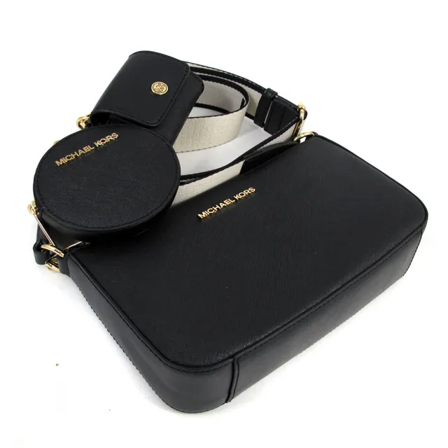 【Michael Kors】金字防刮皮革三合一零錢包xAirposx斜背包(黑字)