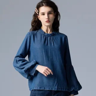 【BLUE WAY】女裝 小高領燈籠袖 長袖 牛仔上衣-ET BOiTE箱子