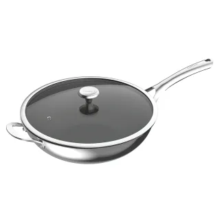 【CorelleBrands 康寧餐具】DuraNano晶奈無塗層不沾不鏽鋼深炒鍋32cm