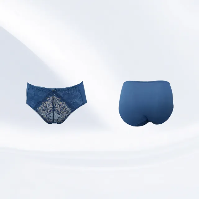 【Swear 思薇爾】撩波芙花春漾系列M-3XL蕾絲中腰三角女內褲(錦雲藍)