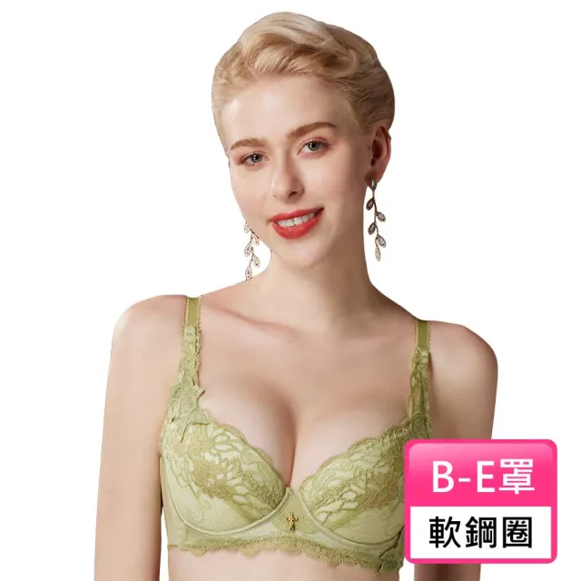 【Swear 思薇爾】金戀花羽系列B-E罩軟鋼圈蕾絲集中包覆女內衣(蒲柳綠)
