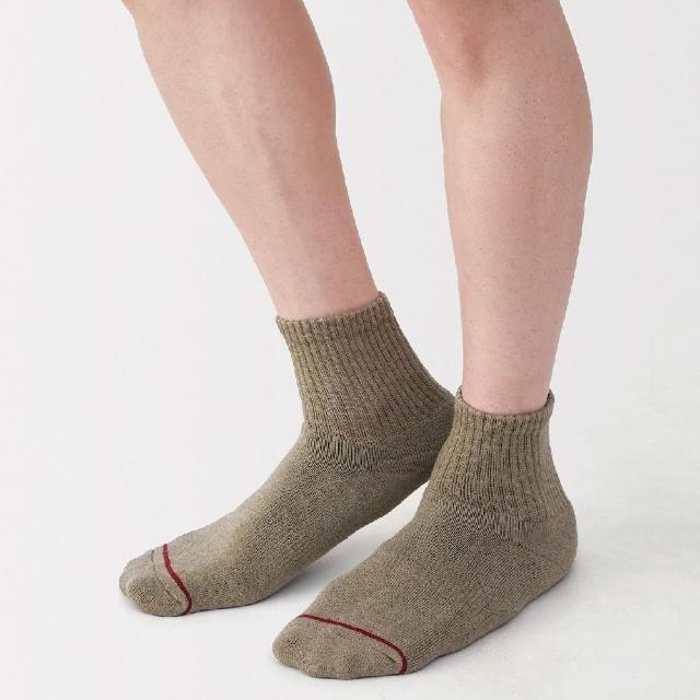 【MUJI 無印良品】男棉保暖厚織直角短襪 25-27cm(柔白/灰色/黑色/暗藍/灰棕)