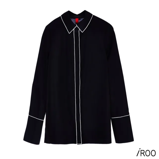 【iROO】黑色壓線設計長袖上衣