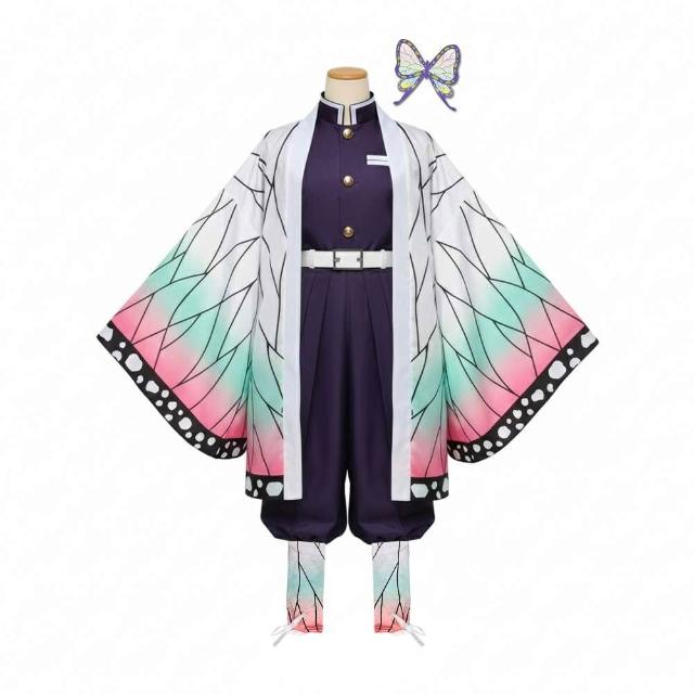 【摩達客】★萬聖派對變裝扮★兒童鬼殺隊胡蝶忍五件組-上衣/褲子/外衣/皮帶/綁腿