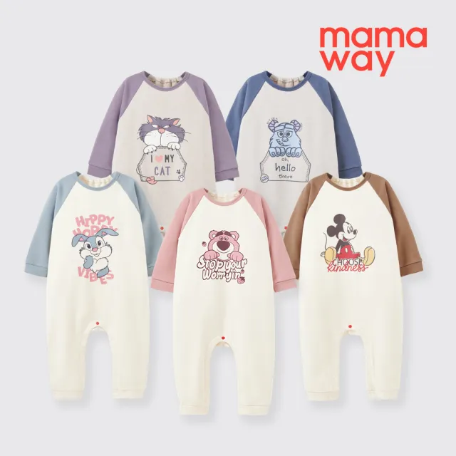 【mamaway 媽媽餵】BABY迪士尼毛圈長袖連身衣 1入 多款任選(寶寶包屁衣、嬰兒連身衣)