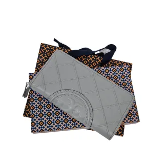【TORY BURCH】TORY BURCH FLEMING MATTE ZIP 突稜紋 小羊皮長夾 禮盒組新款大象灰(送禮)