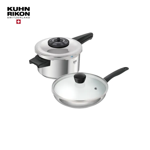 【Kuhn Rikon】瑞士典藏款壓力鍋3.5L+不鏽鋼平煎鍋20cm含蓋