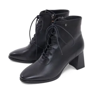 【DIANA】羊皮綁帶內側拉鍊粗跟短靴(黑色)