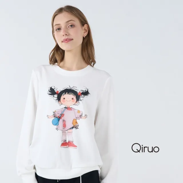 【Qiruo 奇若名品】棉質 圓領辮子娃娃長袖白色造型上衣 6223A 