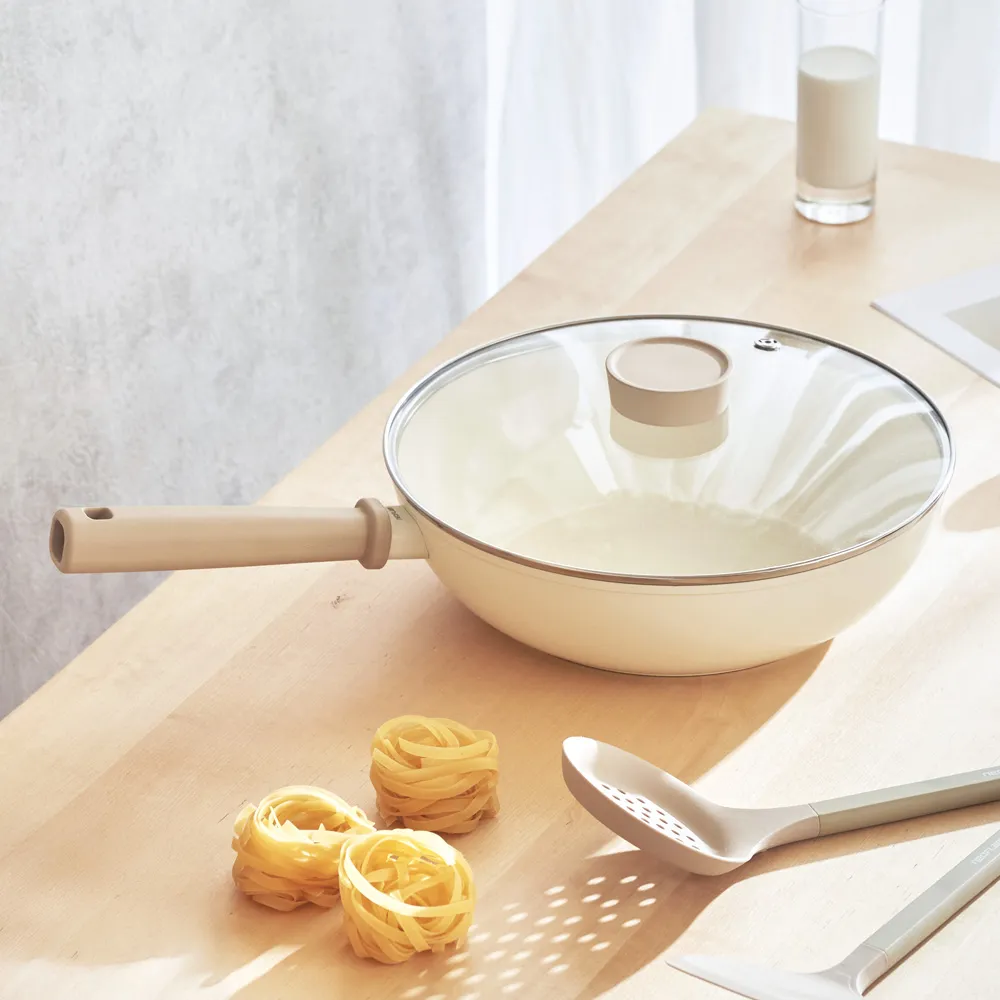 【NEOFLAM】Cappu卡布系列陶瓷塗層炒鍋30公分+玻璃蓋(IH爐可用鍋/非鐵氟龍不沾塗層)