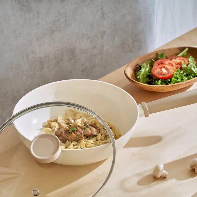 【NEOFLAM】Cappu卡布系列陶瓷塗層炒鍋30公分+玻璃蓋(IH爐可用鍋/非鐵氟龍不沾塗層)