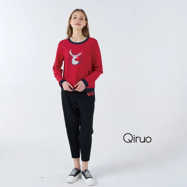 【Qiruo 奇若名品】厚棉質保暖黑色老爺九分長褲4016C 