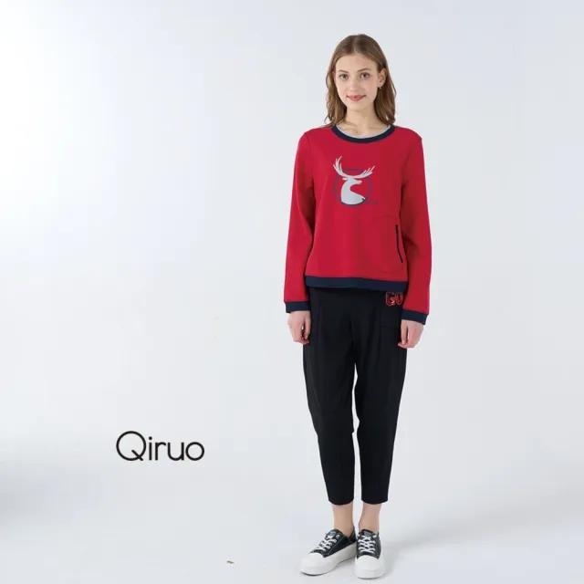 【Qiruo 奇若名品】厚棉質保暖黑色老爺九分長褲4016C 