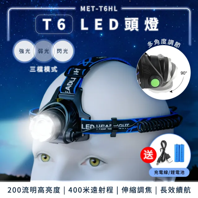 LED頭燈 頭戴燈 亮度升級 戶外打獵頭燈 手電筒強光 B-T6HL(LED頭燈 戶外頭燈 頭戴式亮燈)
