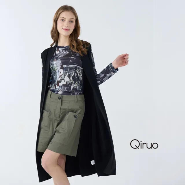 【Qiruo 奇若名品】保暖特殊棉 長版無鈕扣設計黑色造型背心6252D 