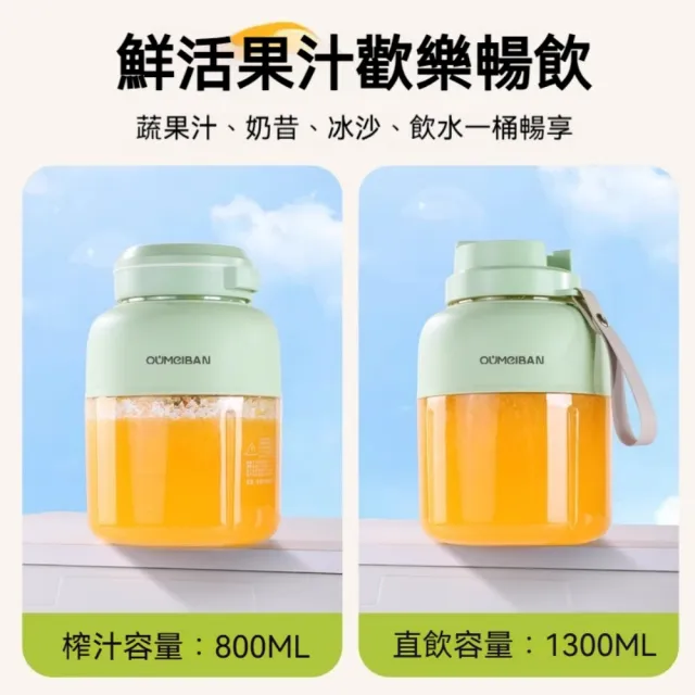 800ml/1300ml榨汁杯 原汁機 果汁機 便攜電動榨汁機 一杯雙蓋噸噸杯 便攜式家用外出水杯 38葉刀頭