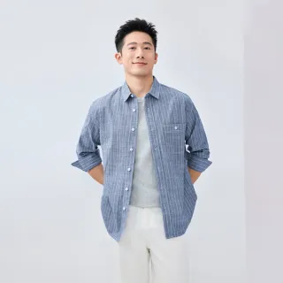 【GIORDANO 佐丹奴】網路獨家款 男裝單口袋長袖襯衫(70 藍X白)