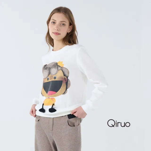 【Qiruo 奇若名品】棉質 大臉娃娃長袖白色休閒上衣 6219A 