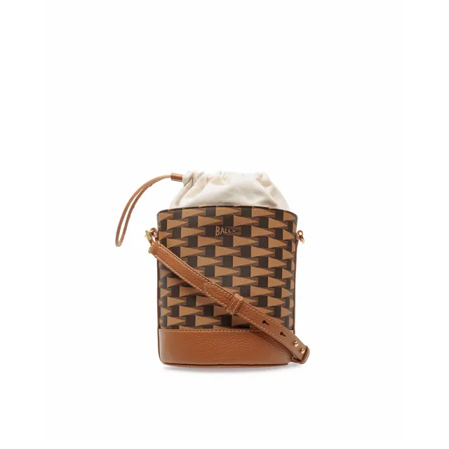【BALLY】官方直送  BALLY PENNANT 經典印花沙漠棕水桶 斜背包