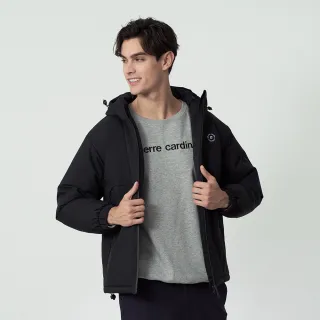 【pierre cardin 皮爾卡登】網路獨家 男款 保暖防風防潑水科技棉連帽外套-黑色(7255761-99)