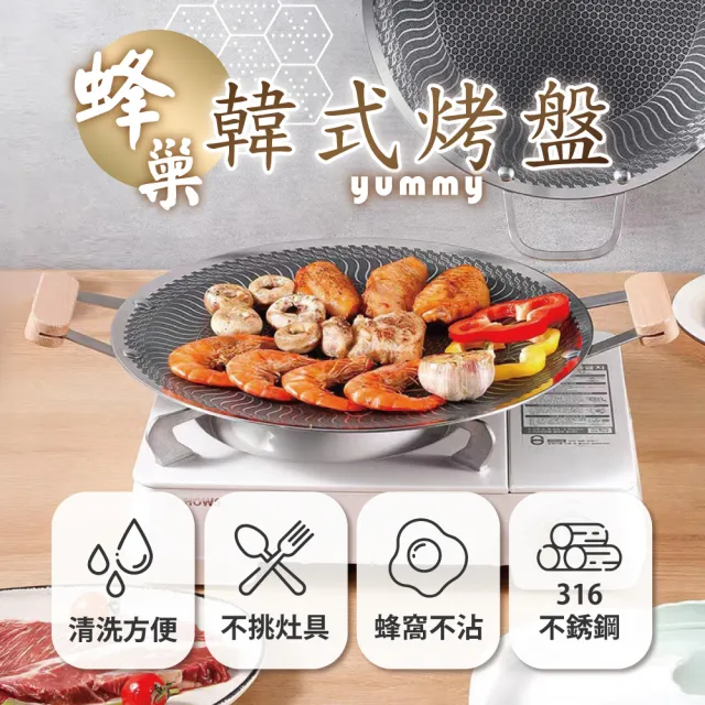 【REUN】REUN蜂巢韓式烤盤38公分(316不銹鋼製作.立體紋路.少油少煙)