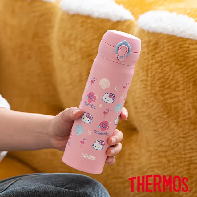 【THERMOS 膳魔師】HelloKitty不鏽鋼超輕量彈蓋真空保溫瓶500ml(JNL-504KT-SSFM 網路限定)