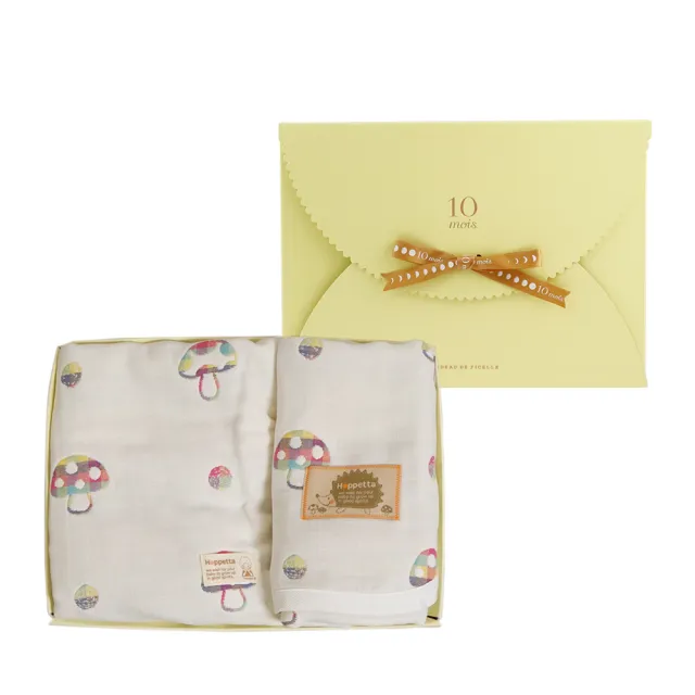 【Hoppetta】彩虹蘑菇六層紗防踢背心小蓋被禮盒組(0-3歲嬰童版 正反兩面可穿日本製冬暖夏涼四季款)