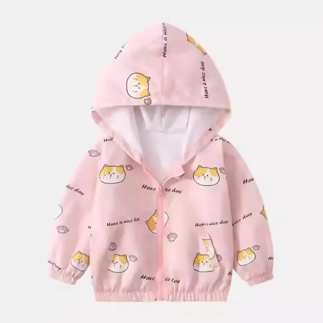 【時尚Baby】童裝女童薄外套粉色可愛貓咪防風外套(女中小童薄外套休閒外套連帽春夏秋外套)
