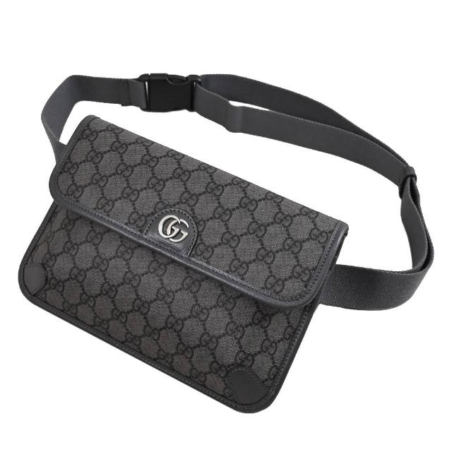 【GUCCI 古馳】Ophidia GG 經典雙G印花三用後背包胸口包腰包(深灰)