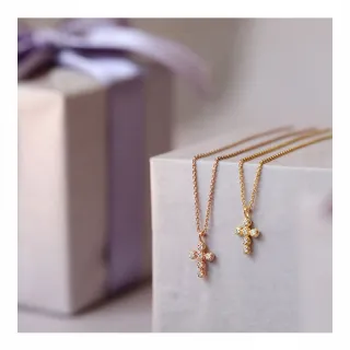 【Vividventure 亞帝芬奇】14K 6分 天然鑽石 十字架造型 真鑽 項鍊 多色選 信仰愛