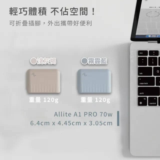 【ALLite】A1 PRO 70W 1A+2CG氮化鎵三孔快充電器1入/盒(原廠保固附萬國轉接頭BSMI認證電源旅充頭PD/QC/PPS)