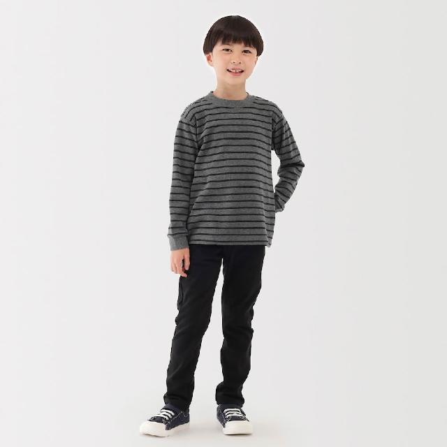 【MUJI 無印良品】兒童雙面起毛圓領長袖T恤(柔白/黑色/墨灰橫紋/黑橫紋/淺綠橫紋/深藍橫紋/米黃橫紋)
