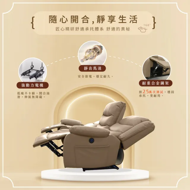 【IHouse】頭等尊享艙 3人納帕加厚皮革 雙位電動+按摩沙發(3人座/附USB)