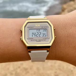 【Ice-Watch】ICE DIGIT RETRO系列 復古金框矽膠電子錶32mm-米杏色(女錶 童錶 數字錶)