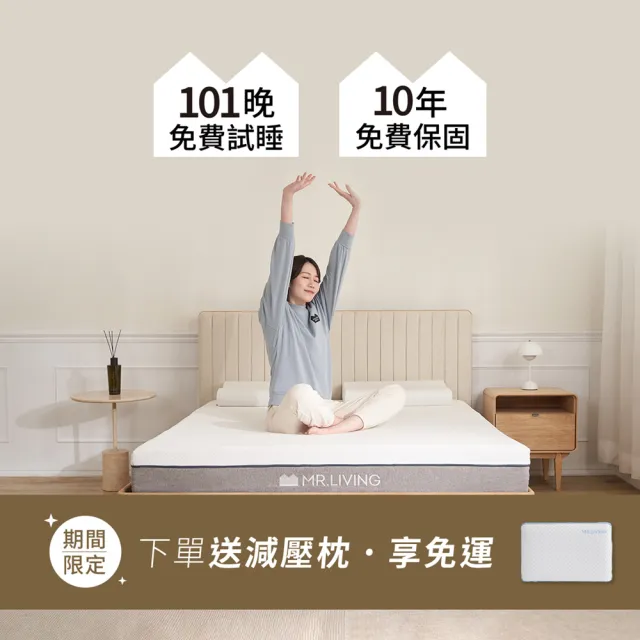 【MR. LIVING 居家先生】護腰護脊減壓記憶床墊 雙人加大-6X6.2尺(獨立筒 高支撐力 天絲表布)