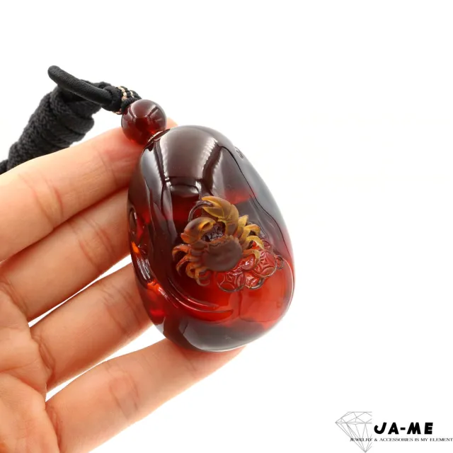 【JA-ME】天然琥珀頂級酒紅無優化血珀八方來財吊墜47.5克