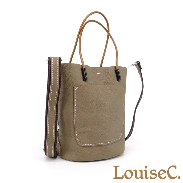 【LouiseC.】雙11 Tree House 牛皮 前插袋 手提斜背真皮水桶包 3色 可拆式內袋設計 真皮包包 CC304