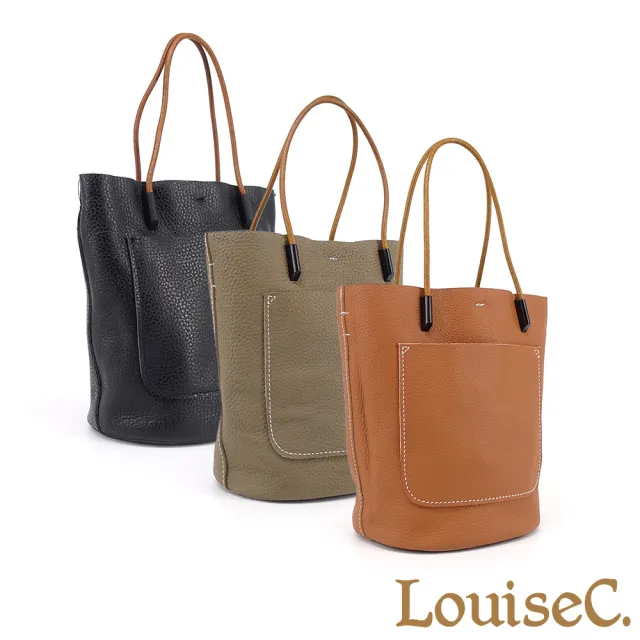【LouiseC.】雙11 Tree House 牛皮 前插袋 手提斜背真皮水桶包 3色 可拆式內袋設計 真皮包包 CC304
