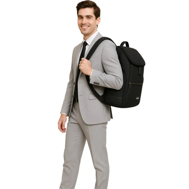 【ZENDAR】直播限定 限量3折 頂級高彈性防潑水商務休閒電腦後背包 米洛系列 全新專櫃展示品(黑色 男包)