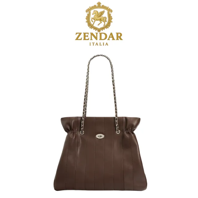 【ZENDAR】頂級小牛皮肩背包 莉娃系列(咖啡色)