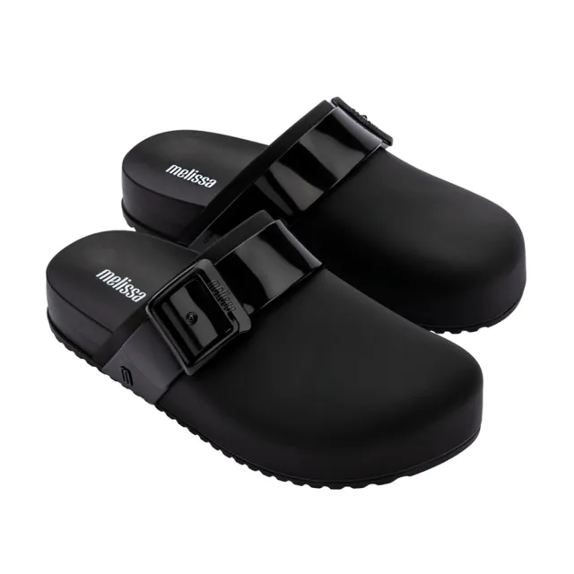【Melissa】皮帶造型平底穆勒鞋(黑色) 防潑水