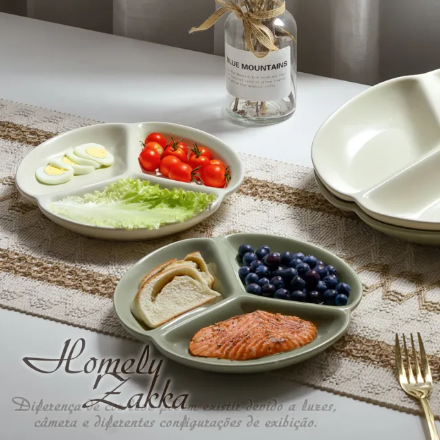 【Homely Zakka】北歐三葉形陶瓷健康分隔餐盤2色一組_4款任選(健康分隔盤 瘦身餐盤 健身餐盤 減脂餐盤)