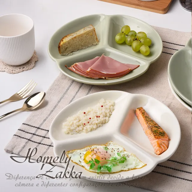 【Homely Zakka】北歐三葉形陶瓷健康分隔餐盤2色一組_4款任選(健康分隔盤 瘦身餐盤 健身餐盤 減脂餐盤)