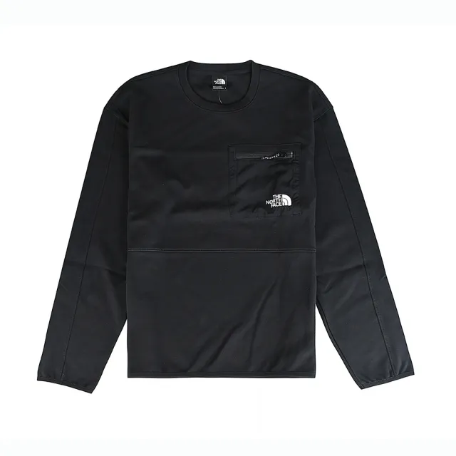 【The North Face】The North Face 英文印字LOGO彈性縮口長袖T恤(黑x白/男款)